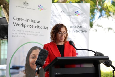 Minister for Social Services Amanda Rishworth speaking at the carer-inclusive worklplace initiative launch.