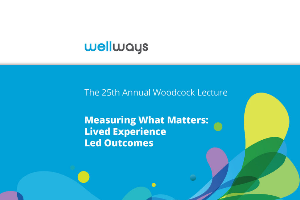 Decorative banner with words 25th Annual Woodcock Lecture - Measuring What Matters: Lived Experience Led Outcomes