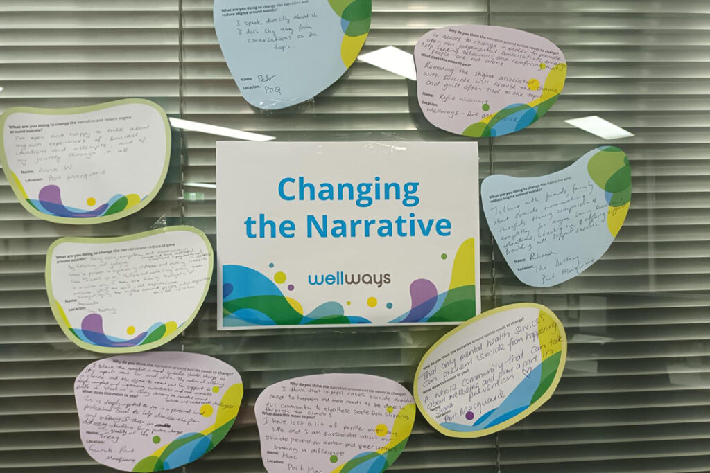 A selection of colourful posters and cut outs stuck up on an indoor window.