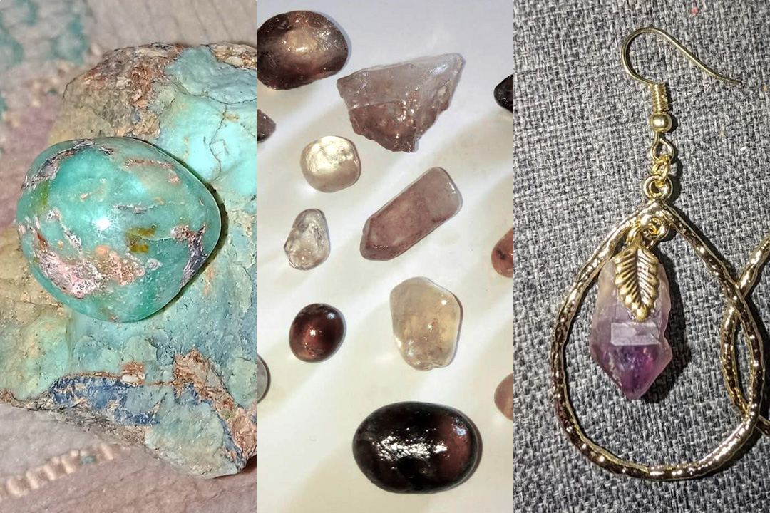 A selection of gemstones and jewellery