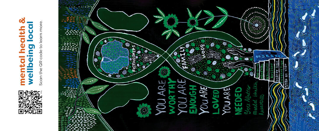 Artwork with a dark background and lighter coloured objects and text saying "You are worthy". 